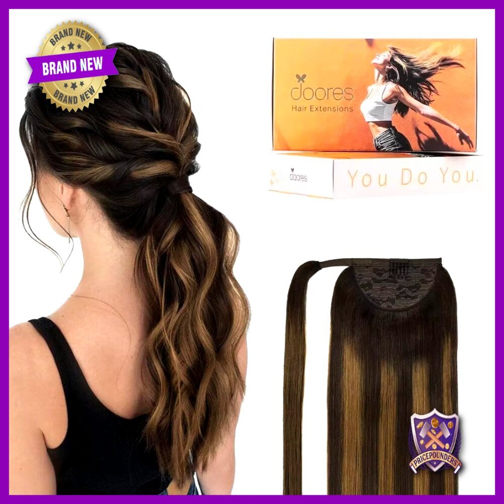 Human Hair Ponytail Extension 18 Inch Straight Heat Resistant Clip In